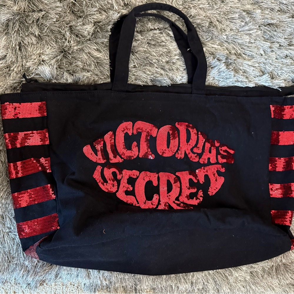 Victoria’s Secret black and red sequin tote bag